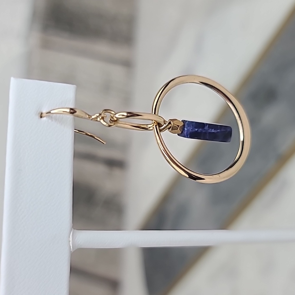 Banana Republic Lapis Lazuli/Gold Hoop Dangle Hook Earrings - Picture 6 of 17